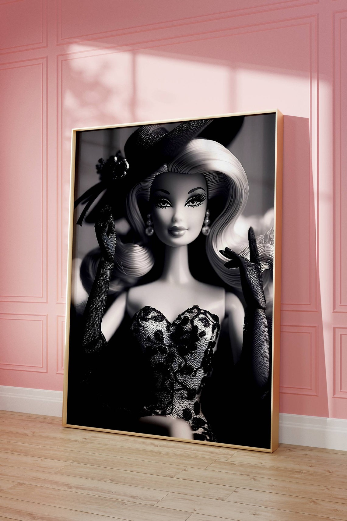 Elegant Black and White Fashion Doll Lace Glamour Portrait Poster