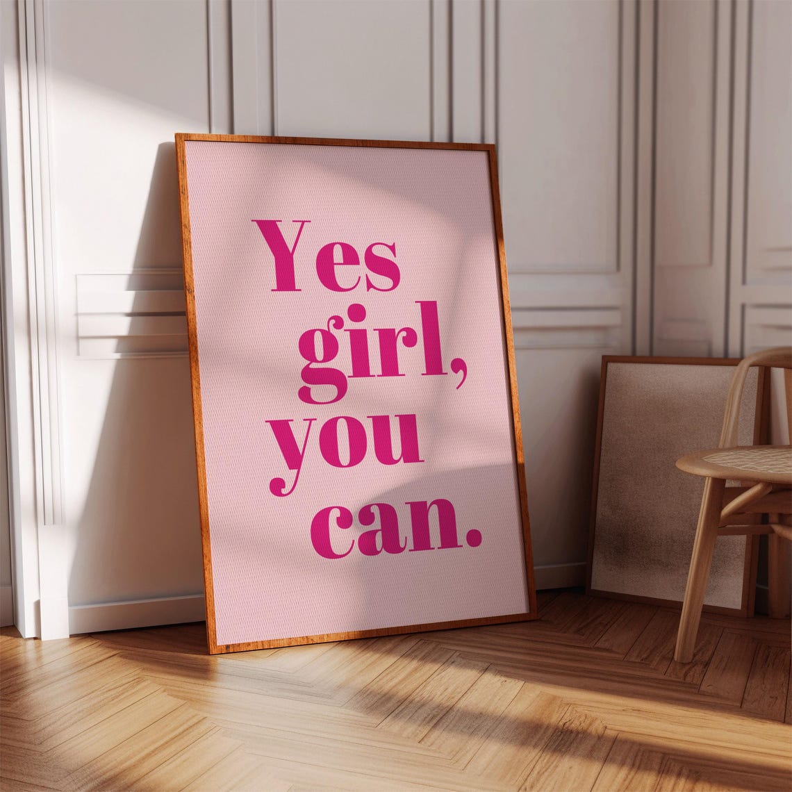 Yes Girl You Can Pink Serif Empowerment Quote Girly Room Decor Poster