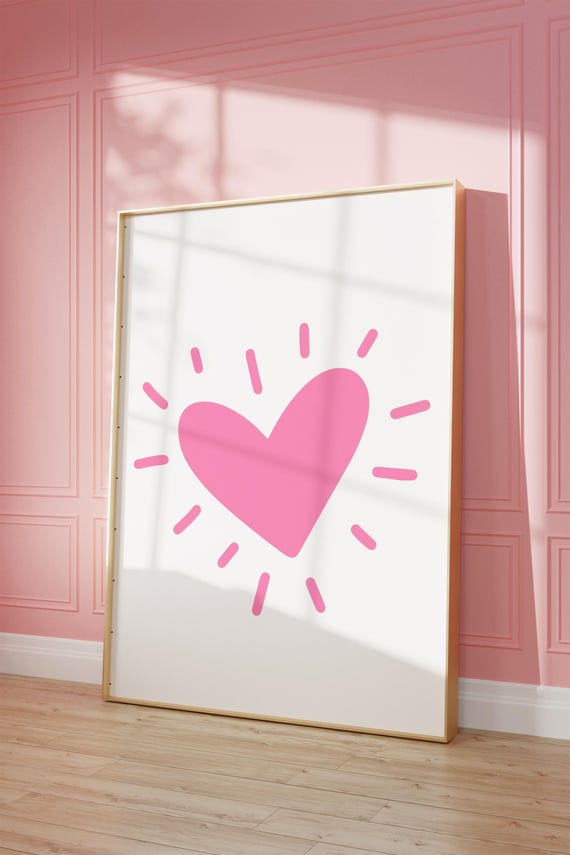 Pink Heart Print, Minimalist Nursery Art Print