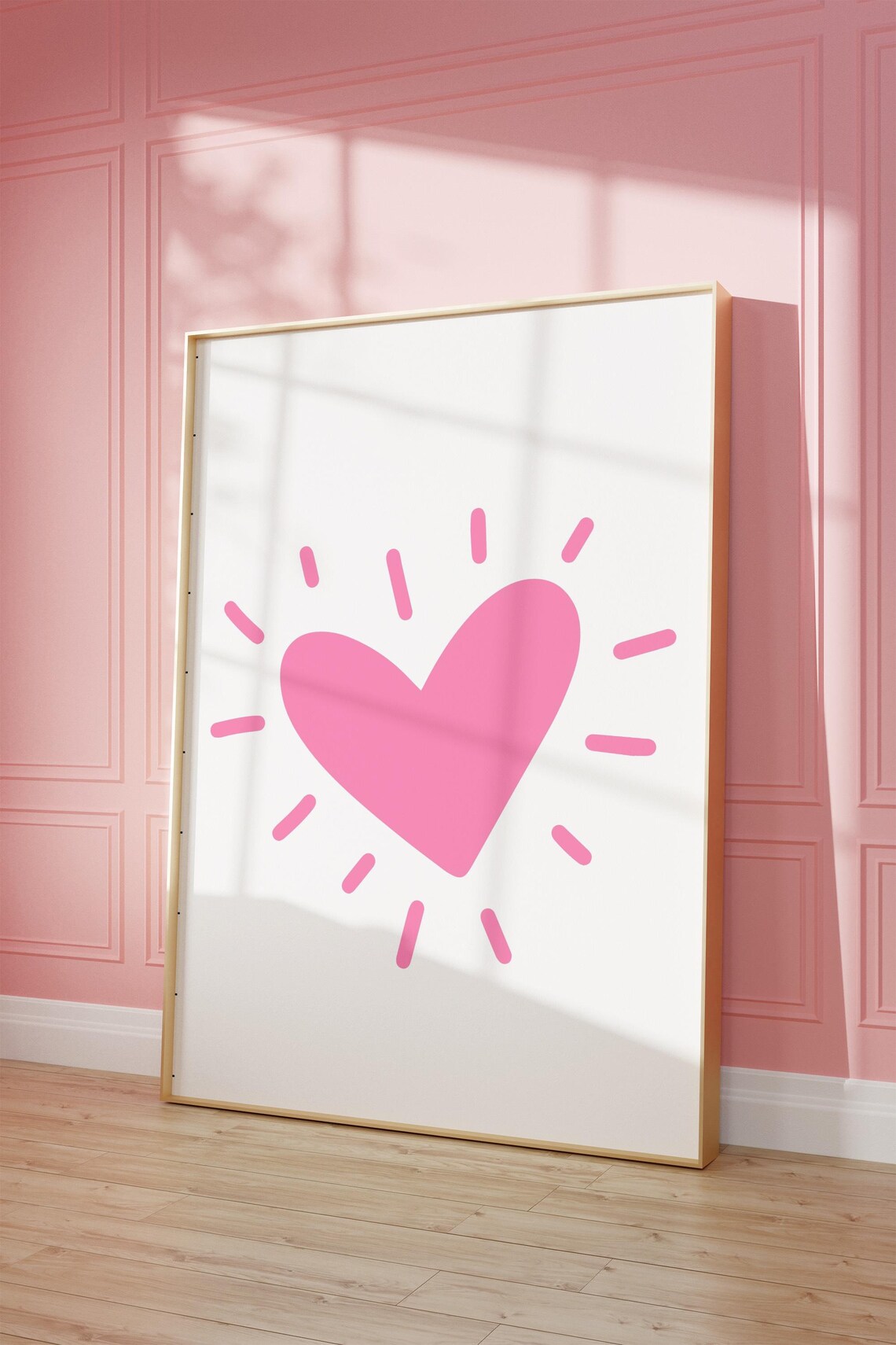Pink Heart Print, Minimalist Nursery Art Print