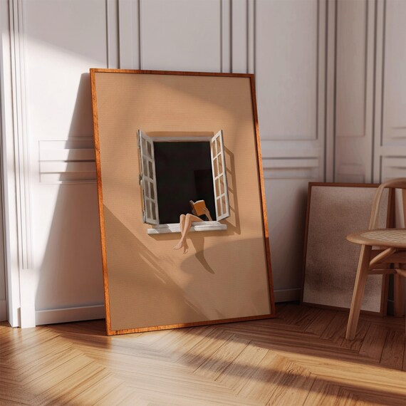 Reading at the Window Terracotta Minimalist Cozy Book Lover Poster