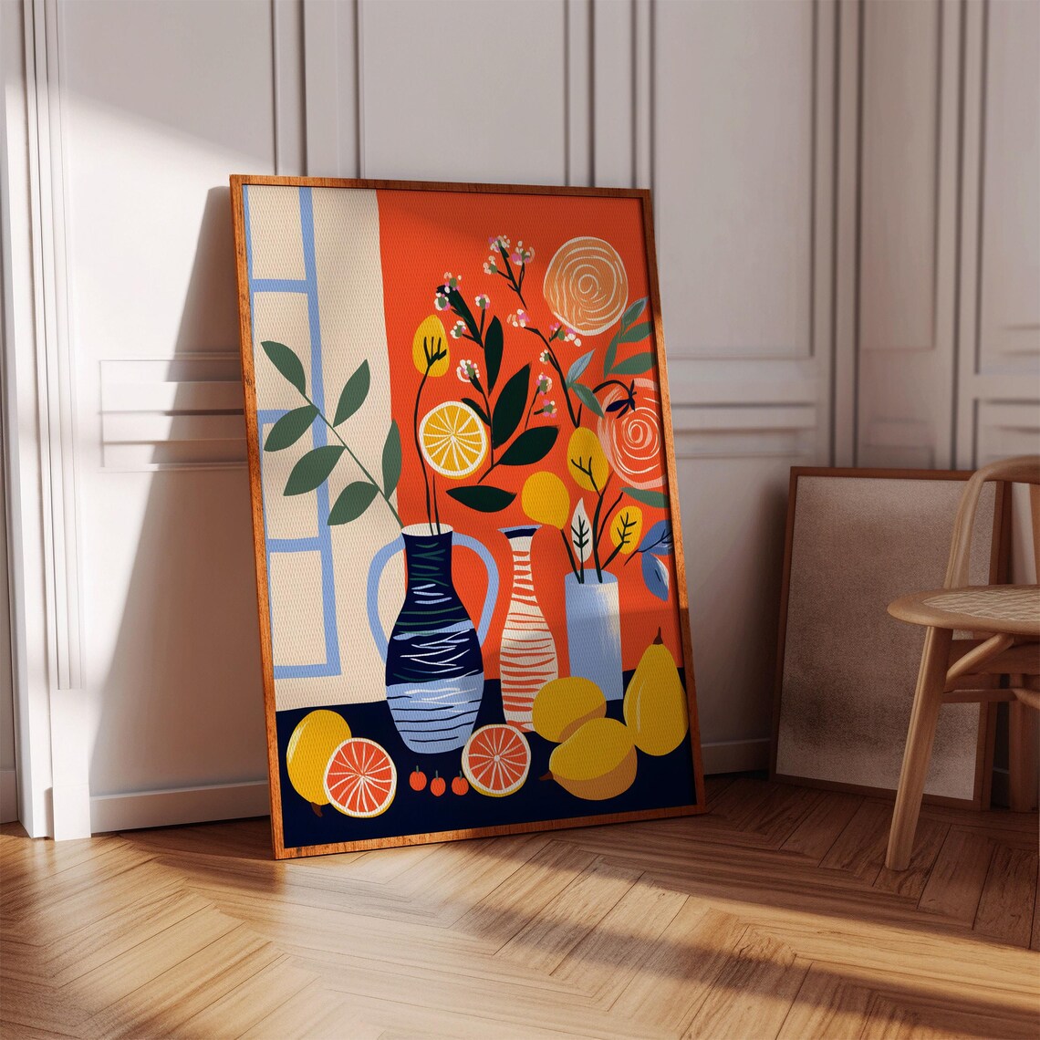 Vibrant Citrus Fruit And Flower Still Life Orange Modern Art Print
