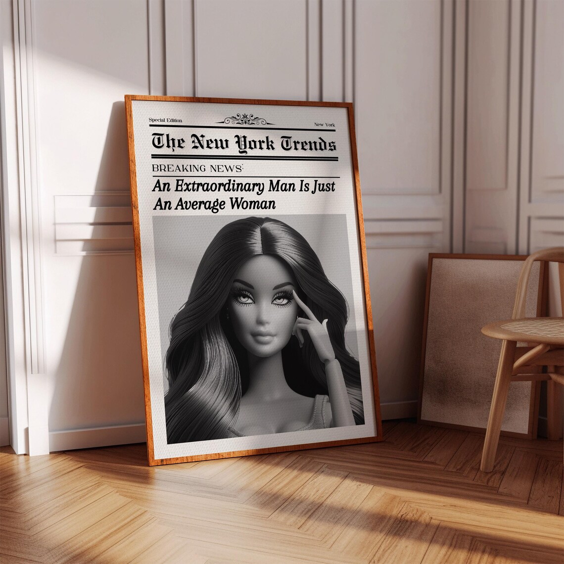 Feminist Newspaper Quote Black and White Fashion Doll Poster