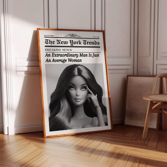 Trendy Newspaper Print Retro Doll Poster Feminist Quote Wall Art Digital Download