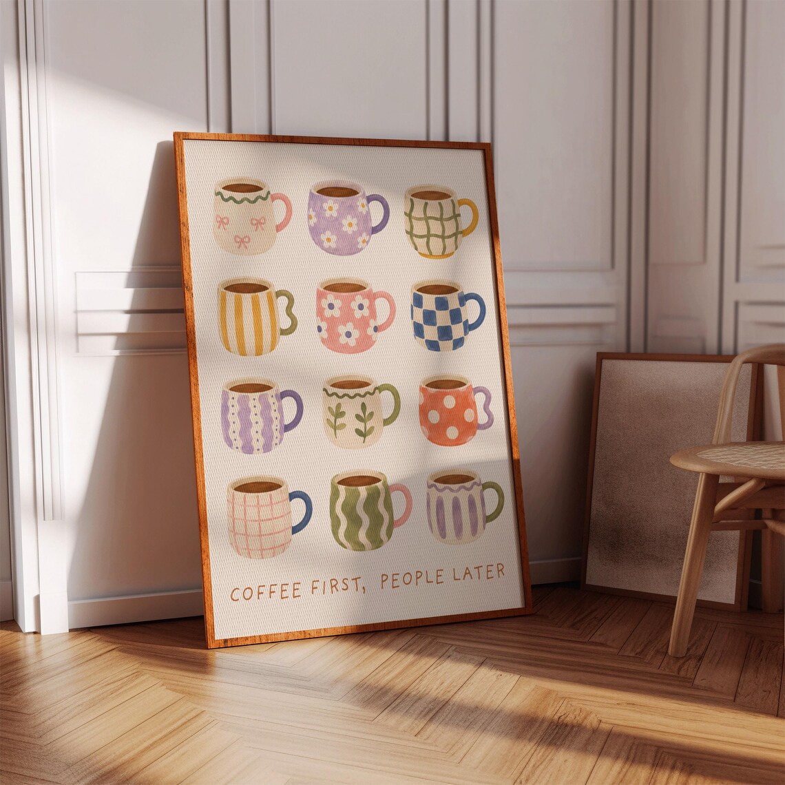 Coffee First People Later Art Print, Whimsical Kitchen Decor