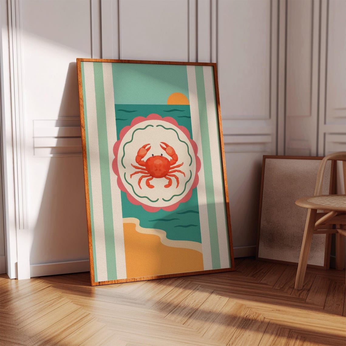 Crab Beach Art Print Colorful Vacation House Decor Digital Download