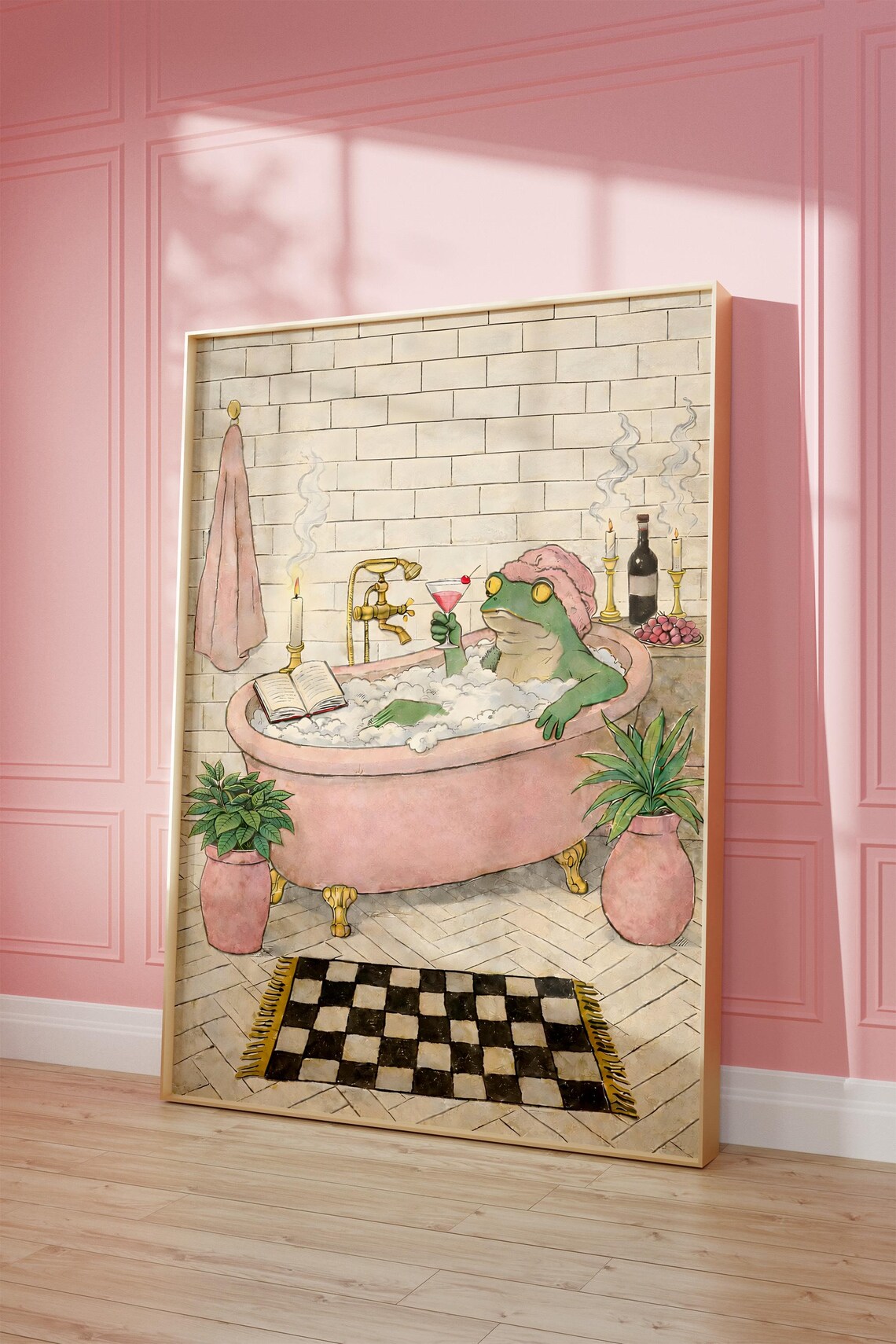 Frog In The Bathtub Funny Bathroom Wall Art Print