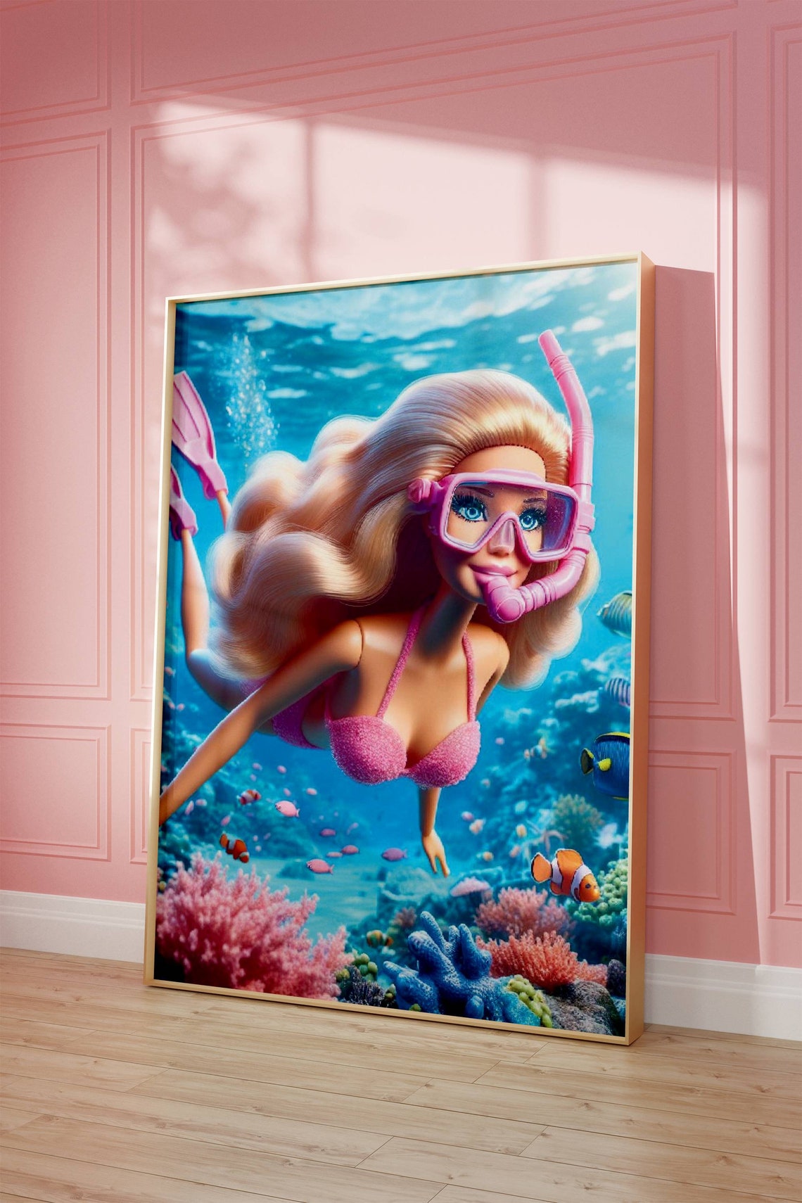 Snorkeling Doll Coral Reef Pink Underwater Ocean Adventure Poster