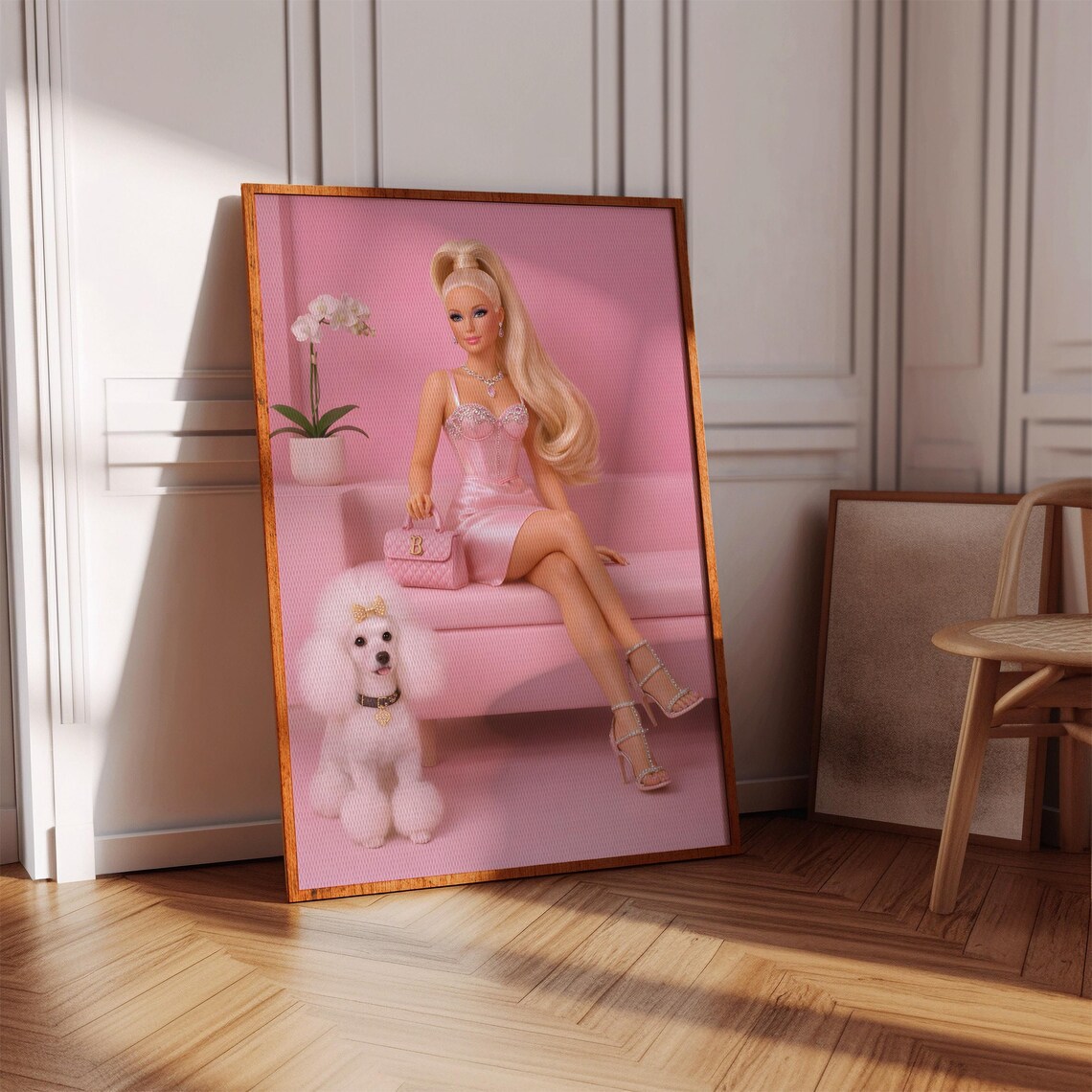 Fashion Doll With White Poodle, Poster Print