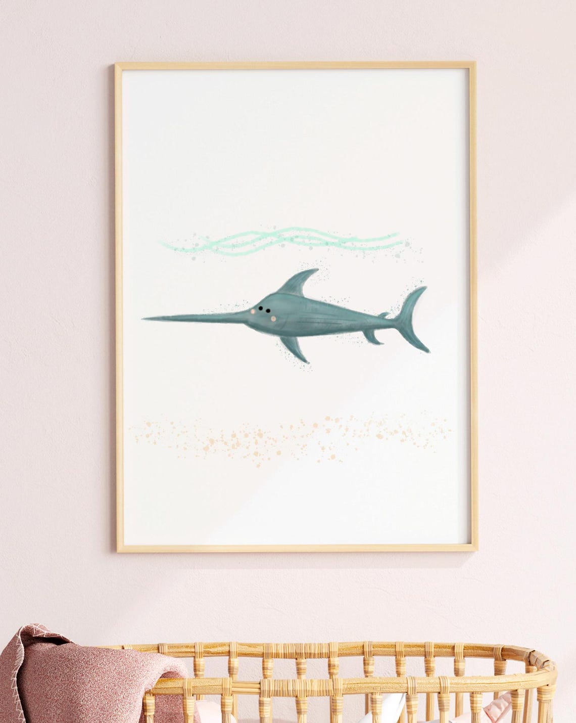Swordfish Art Baby Ocean Theme Nursery Print Room Sea Cute Under The