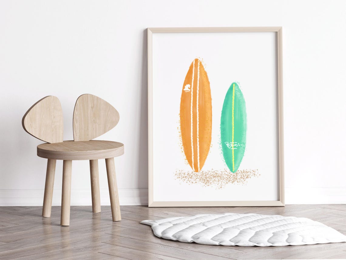 Nursery Surf Board Wall Art Print Baby Ocean Theme Nautical Decor Girl Beach