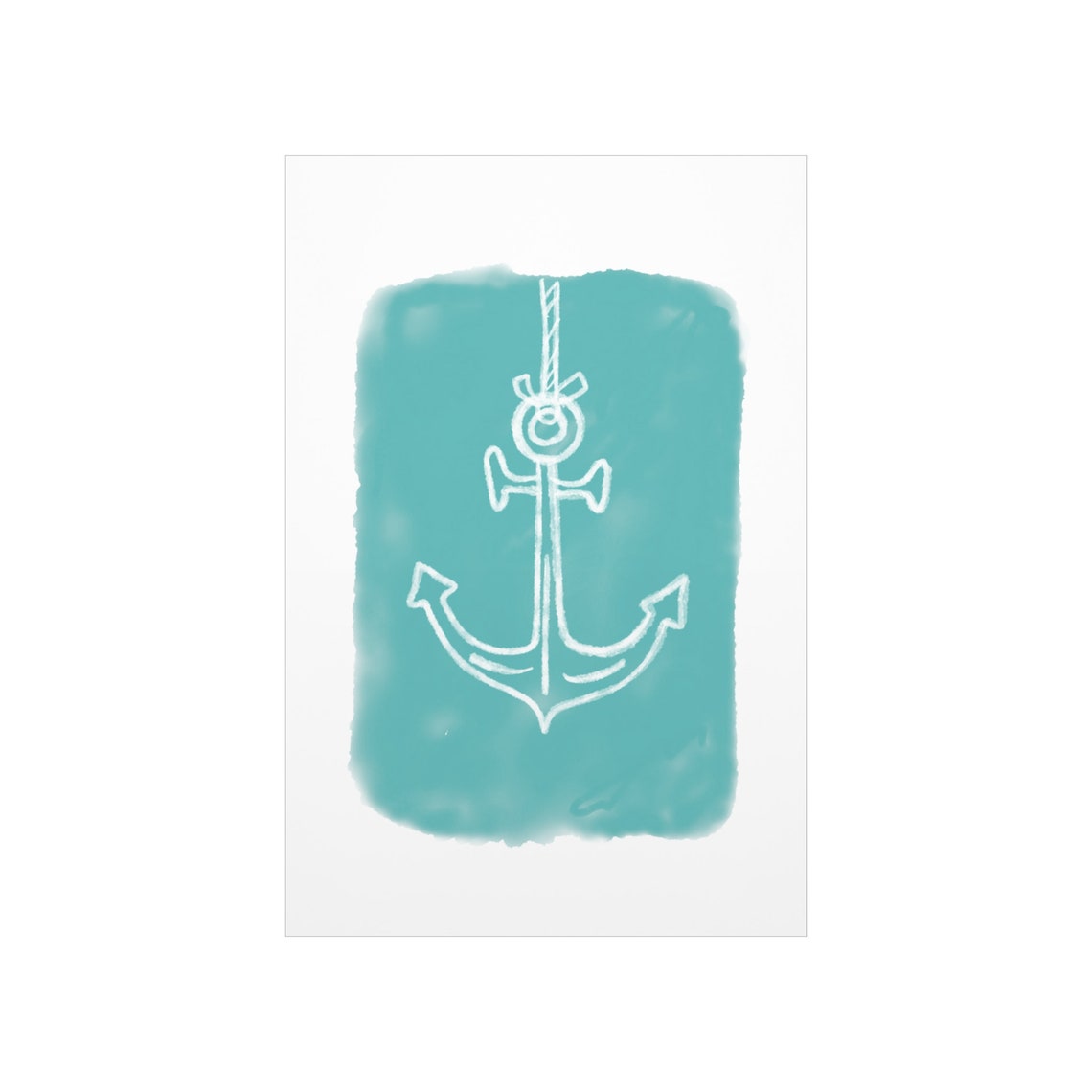 White Anchor Line Art Turquoise Watercolor Coastal Beach Poster - Image 2