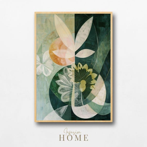 Greenery Geometry Print Nordic Botanical Wall Art