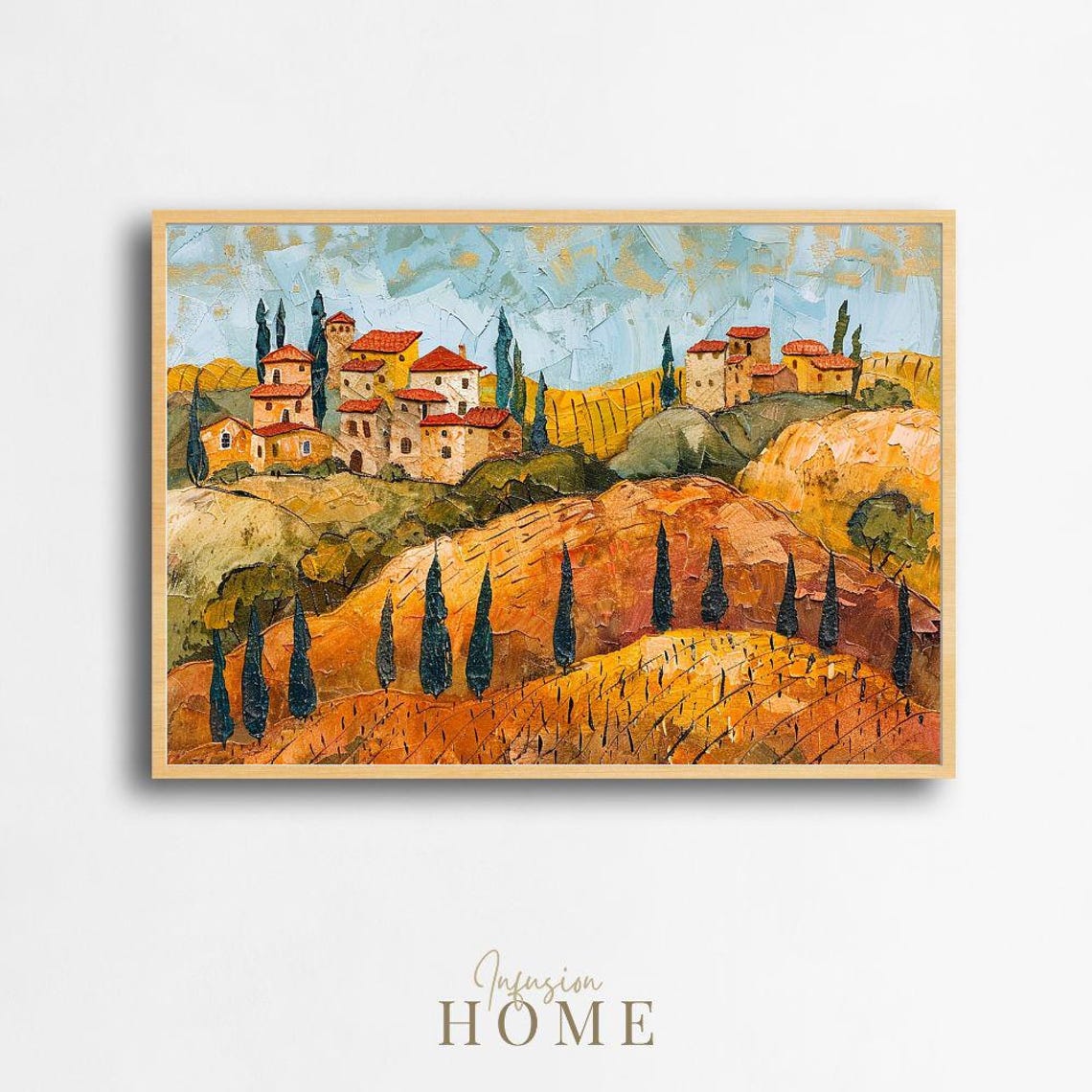 Tuscan Vineyard Rolling Hills Cypress Trees Painting Style Poster