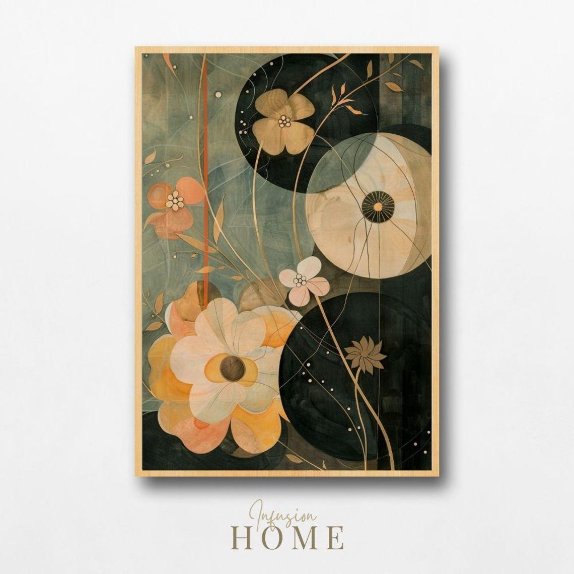 Dark Moody Botanical Gold Floral Elegant Abstract Art Poster