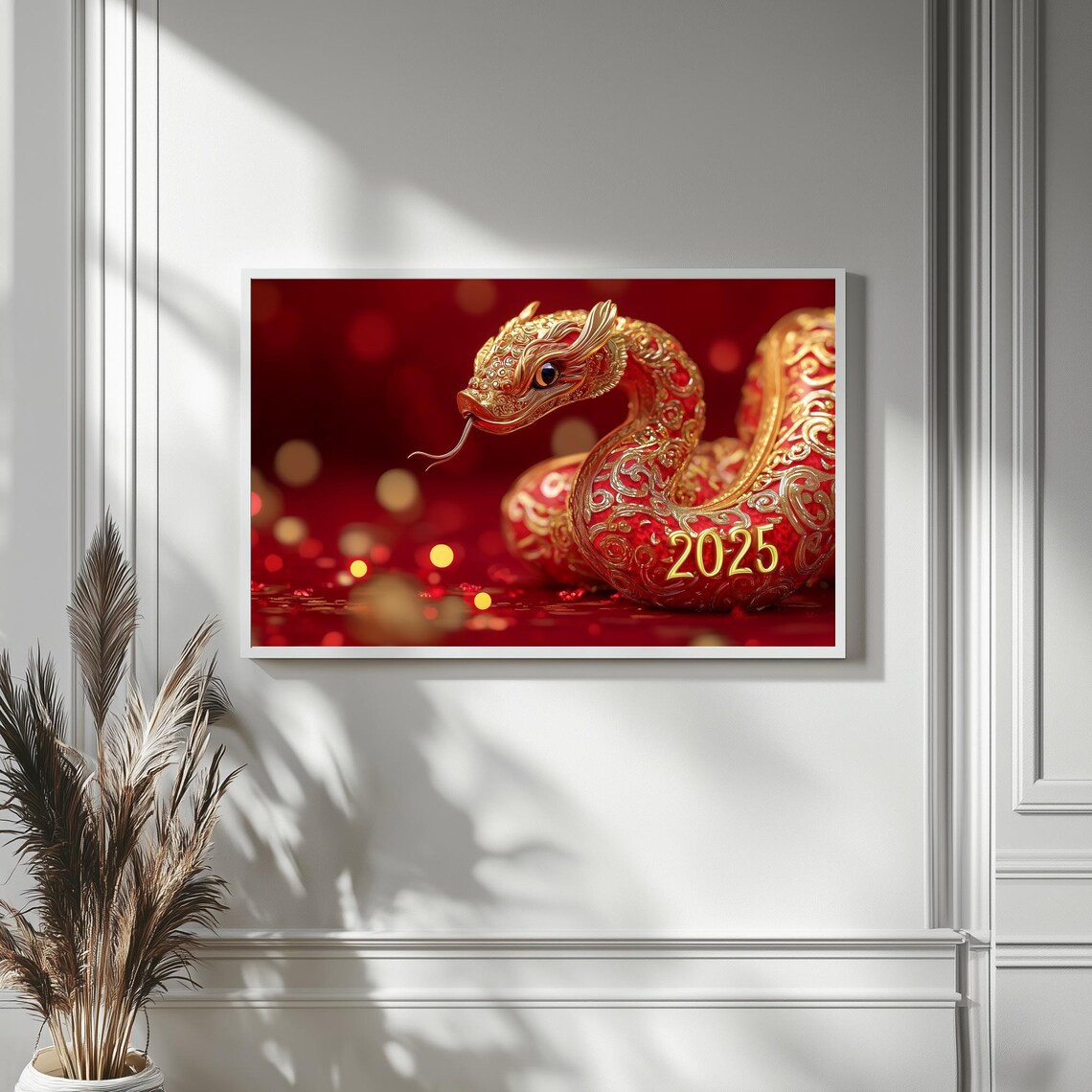 Red Gold Snake 2025 Lunar New Year Zodiac Art Frame TV Poster - Image 4