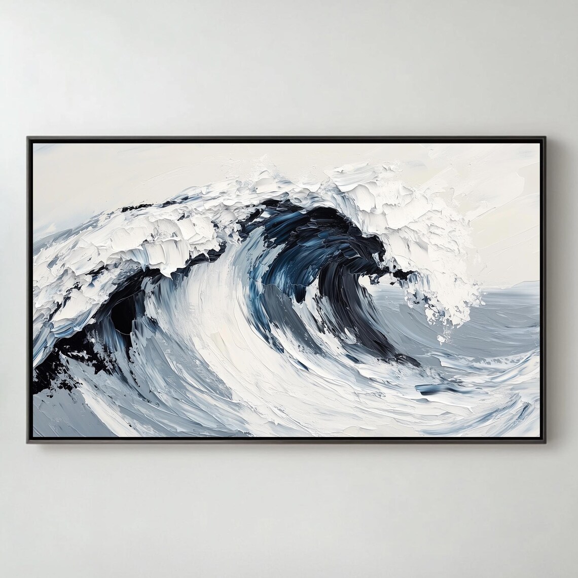 Abstract Ocean Wave Textured Blue Seascape Painting Frame TV Poster