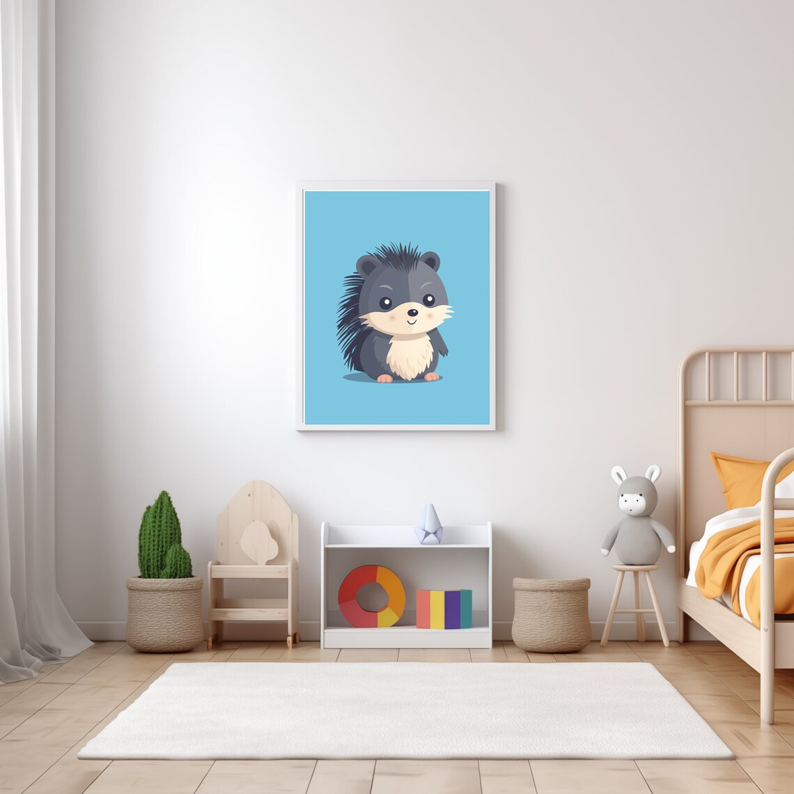 Cute Baby Hedgehog Cartoon Blue Nursery Kids Room Decor Wall Poster - Image 4