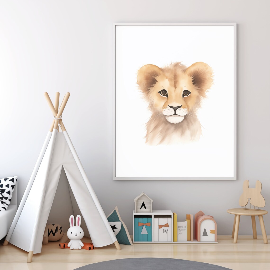 Sweet Lion Cub Portrait Watercolor White Safari Nursery Wall Poster - Image 5