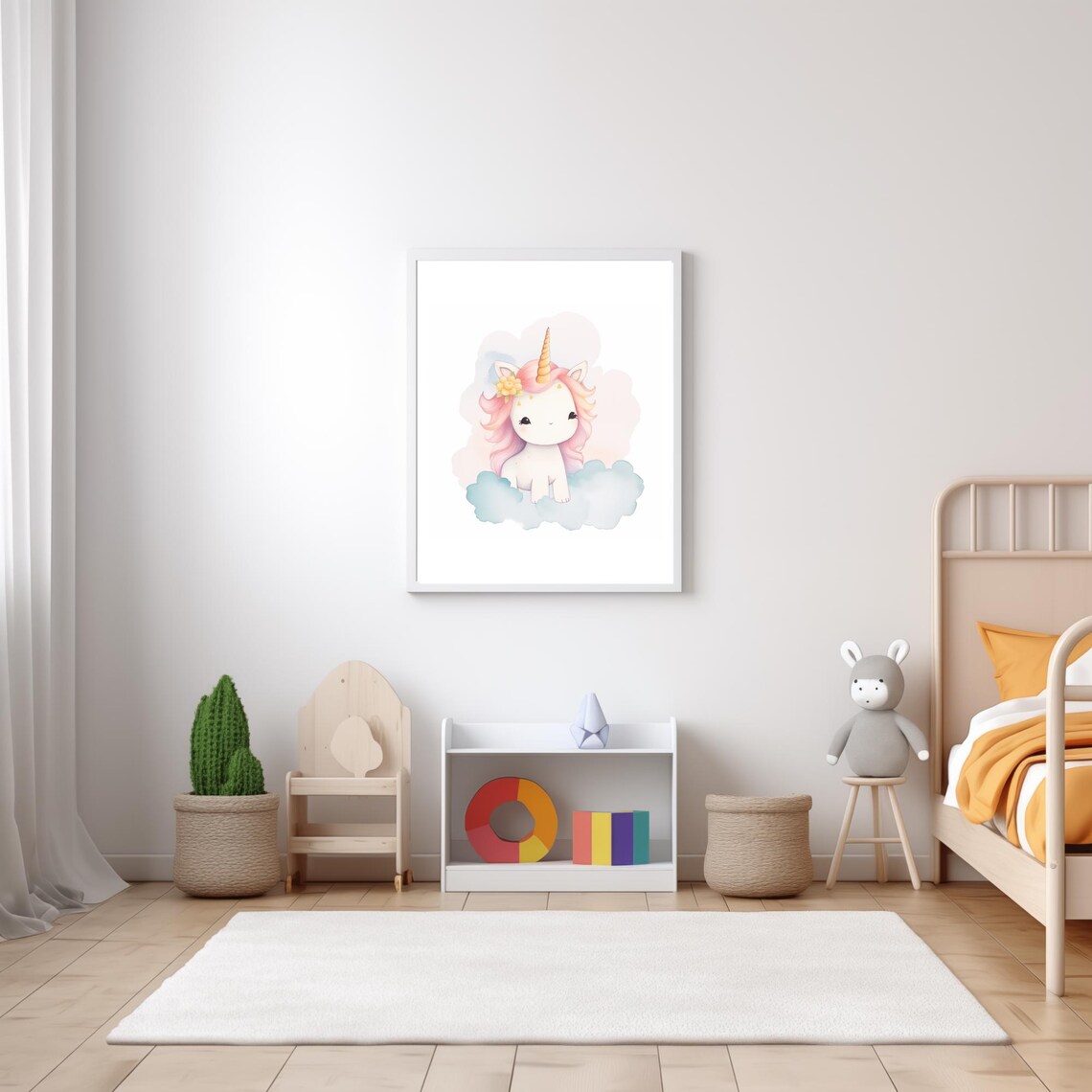 Cute Baby Unicorn Watercolor Clouds Sweet Nursery Wall Art Poster - Image 5