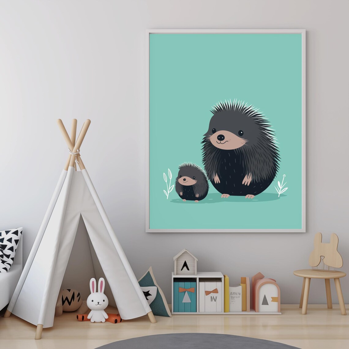 Mommy And Baby Porcupine Together Mint Green Nursery Wall Art - Image 3