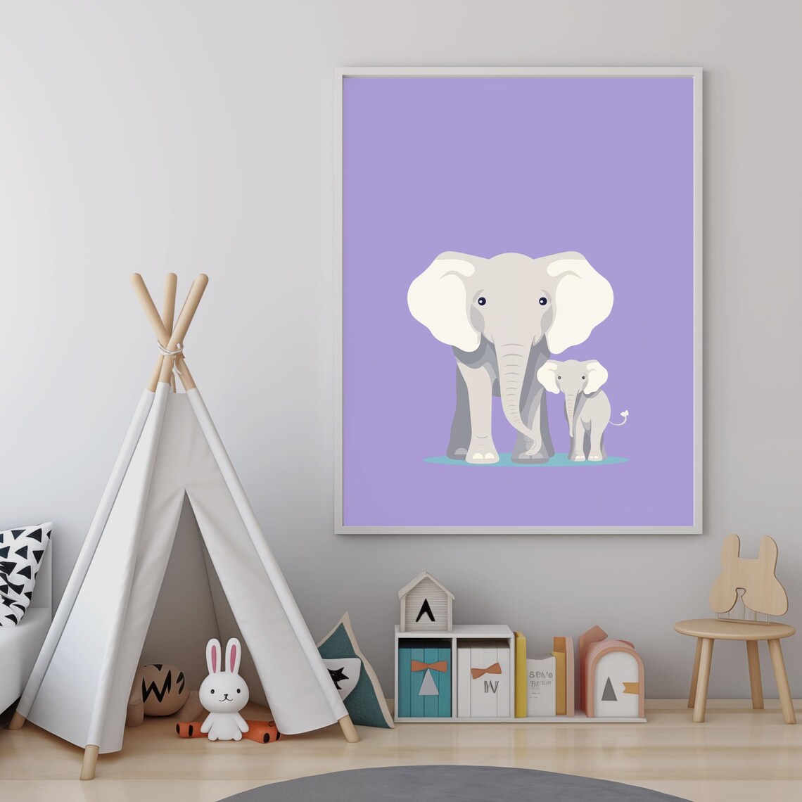 Mommy And Baby Elephant Standing Lavender Nursery Wall Art Poster - Image 4