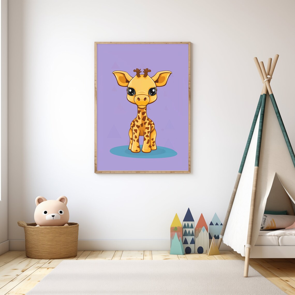 Cute Baby Giraffe Cartoon Purple Safari Nursery Kids Room Wall Poster - Image 4