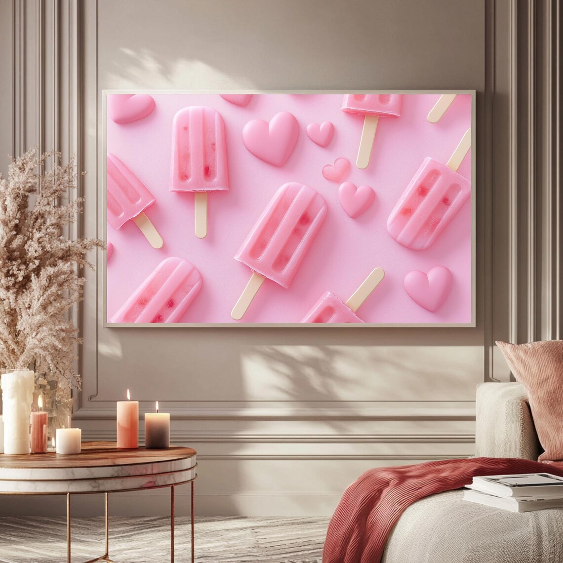 Pink Heart Popsicles Valentines Day Pattern Dessert Art TV Poster - Image 5