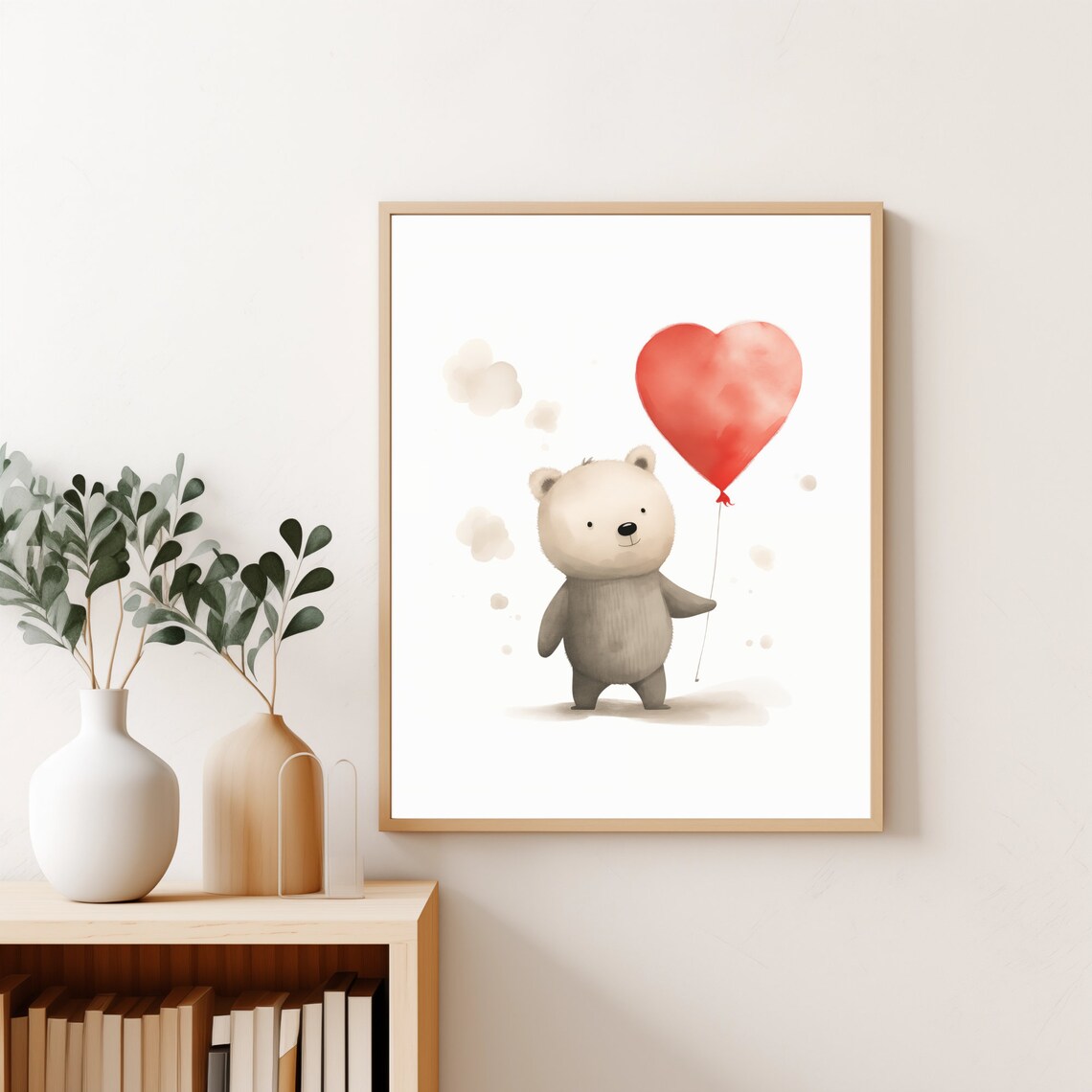 Cute Bear Holding Red Heart Balloon Watercolor Valentine Love Poster - Image 4