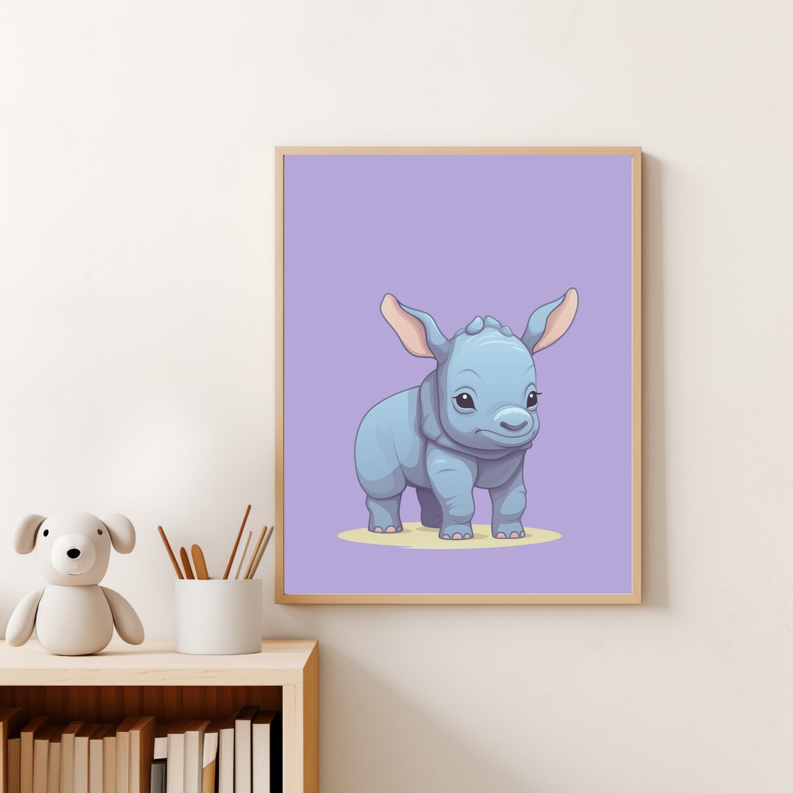 Cute Baby Rhino Cartoon Purple Safari Nursery Kids Room Wall Poster - Image 4