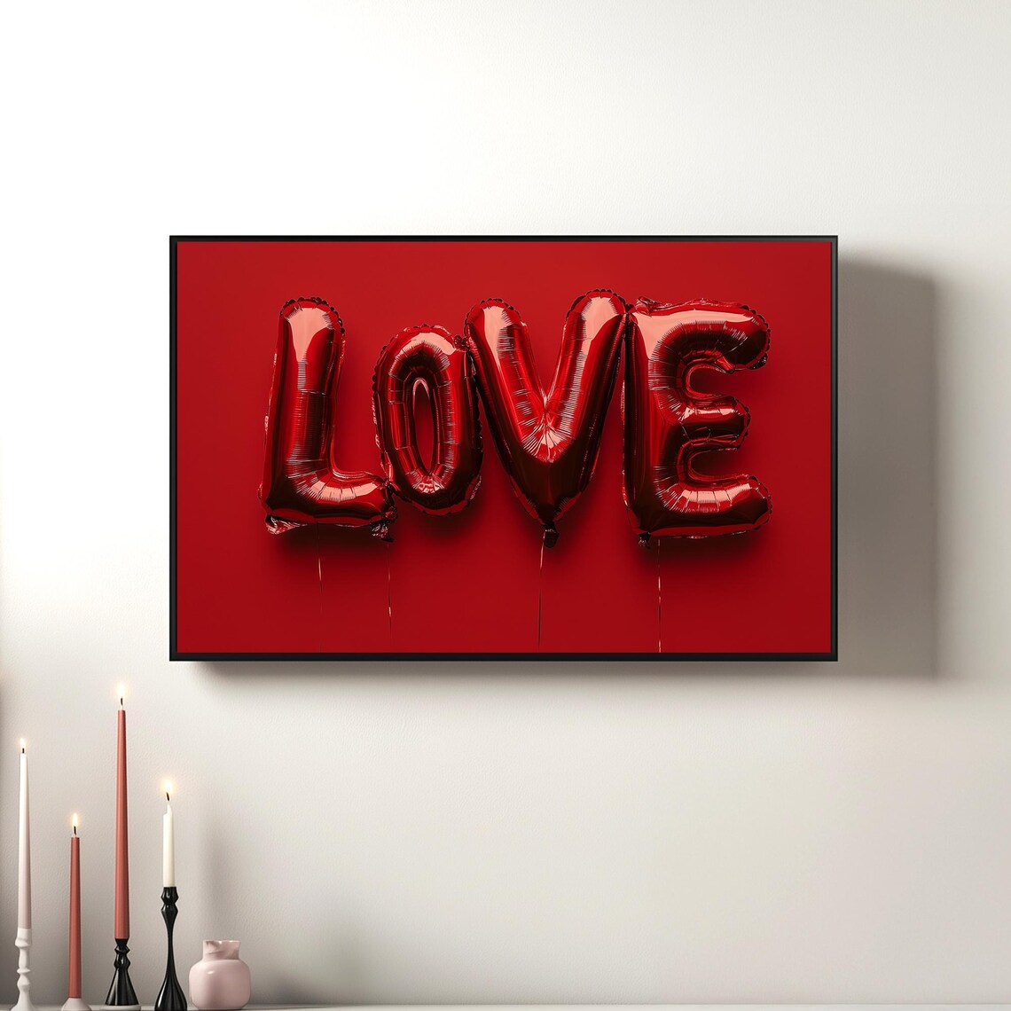 Love Foil Letter Balloons Valentines Day Romantic Art Frame TV Poster