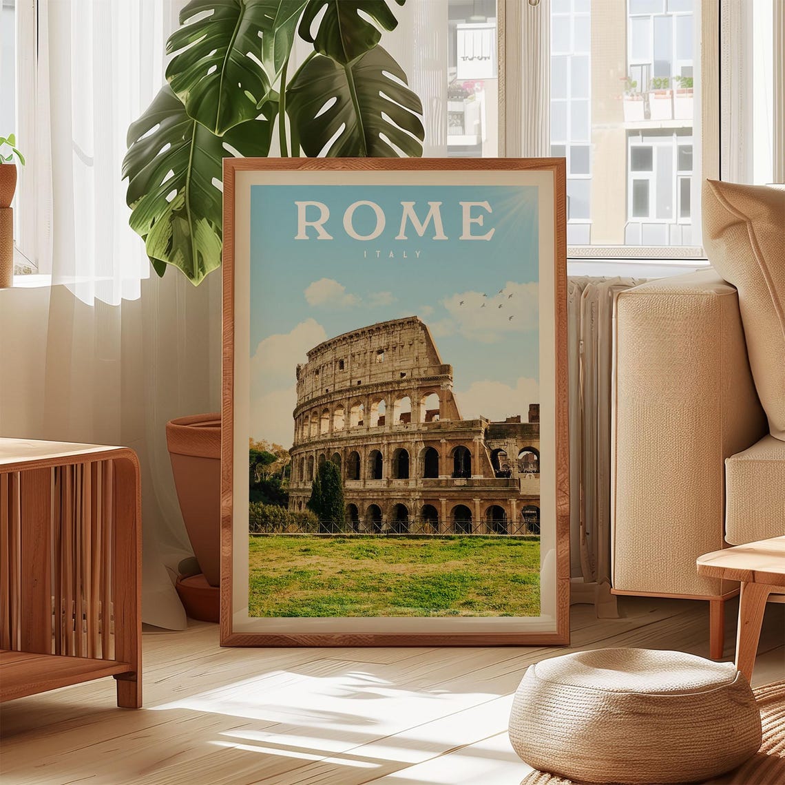 Vintage Rome Italy Colosseum Ancient Landmark Sunny Travel Poster
