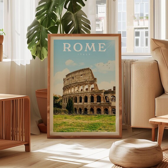 Vintage Rome Italy Colosseum Ancient Landmark Sunny Travel Poster