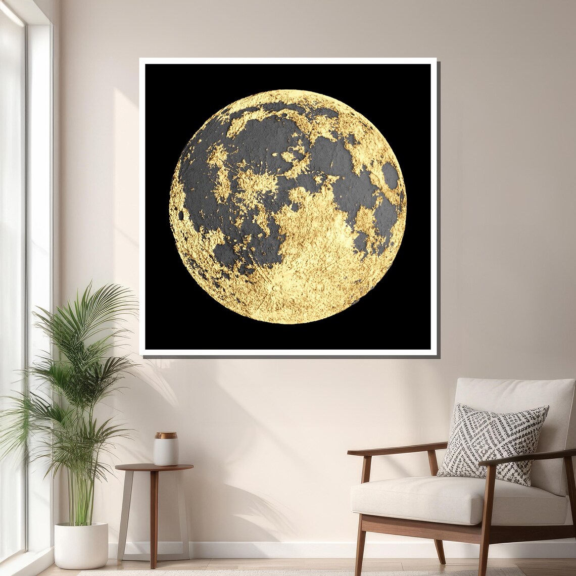 Black And Gold Textured Moon, Modern Celestial Art - Image 3