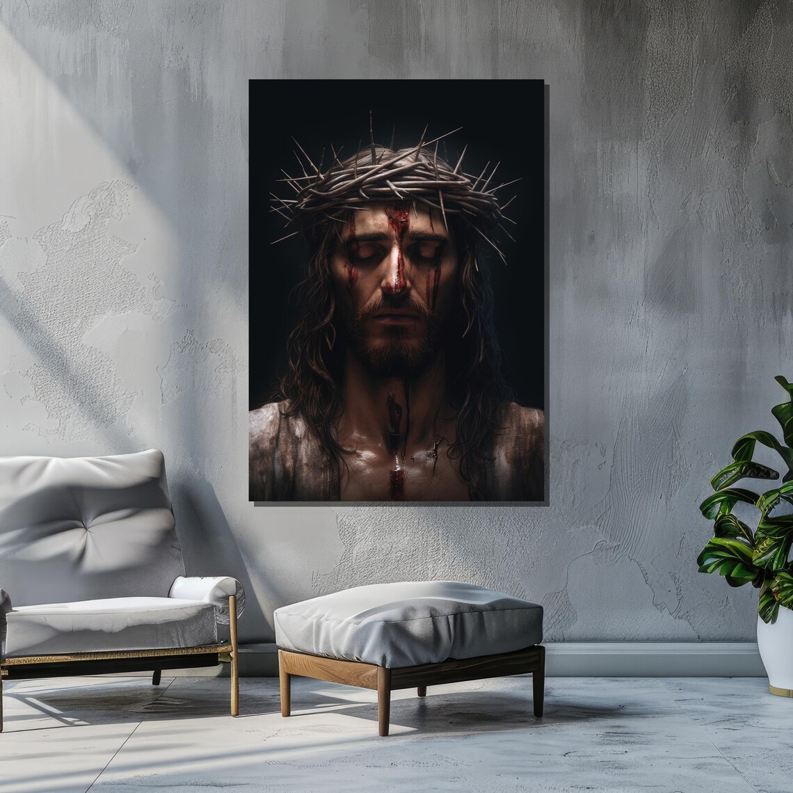 Jesus Christ With Crown Of Thorns, Dramatic Realism Portrait - Image 2