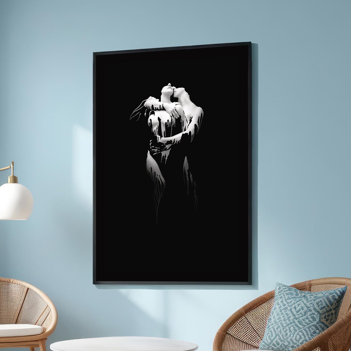 Abstract Lovers Embrace, Minimalist Surrealist Art