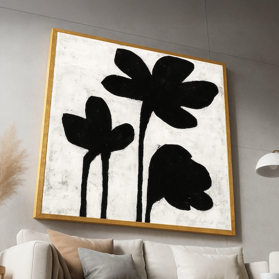 Minimalist Black Floral Silhouettes Abstract Botanical Modern Art Poster