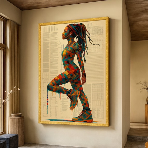 Colorful Patchwork Body Paint Woman Walking Urban Art Poster