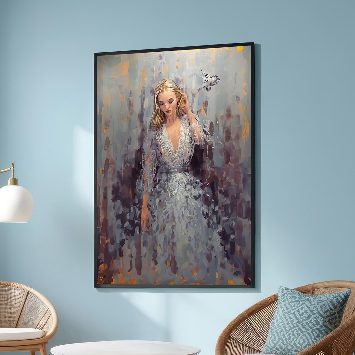 Ethereal Woman And Bird Art Print, Dreamy Decor