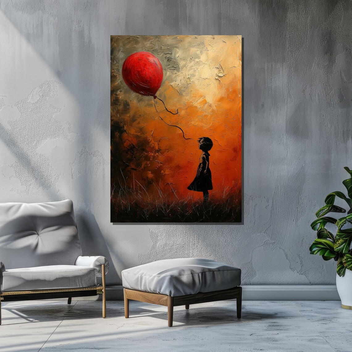 Girl With Red Balloon - Emotional Silhouette Art Print - Image 2