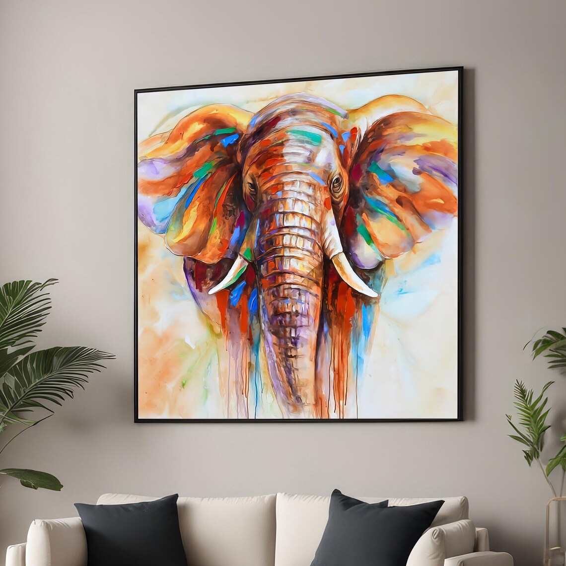 Colorful Elephant Abstract Art Print, Expressionist Decor