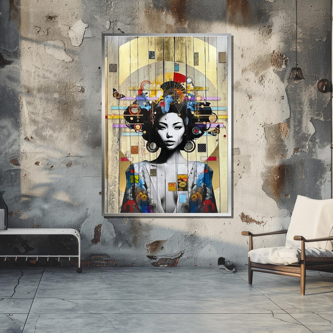 Abstract Modern Portrait Of A Woman With Butterflies - Image 2