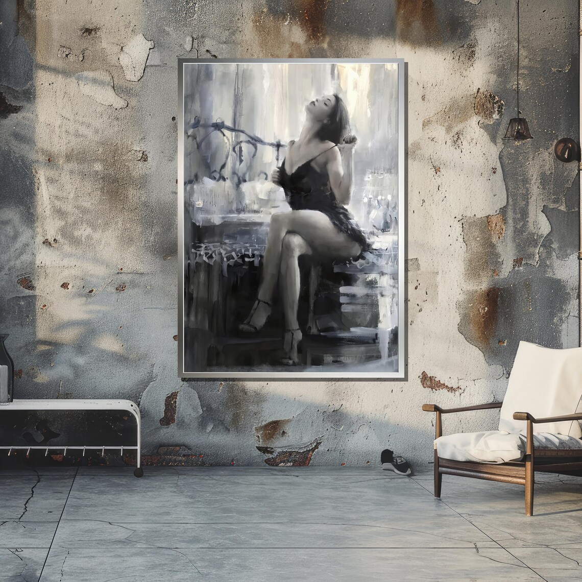 Elegant Woman in Black Lace, Monochromatic Realism - Image 4