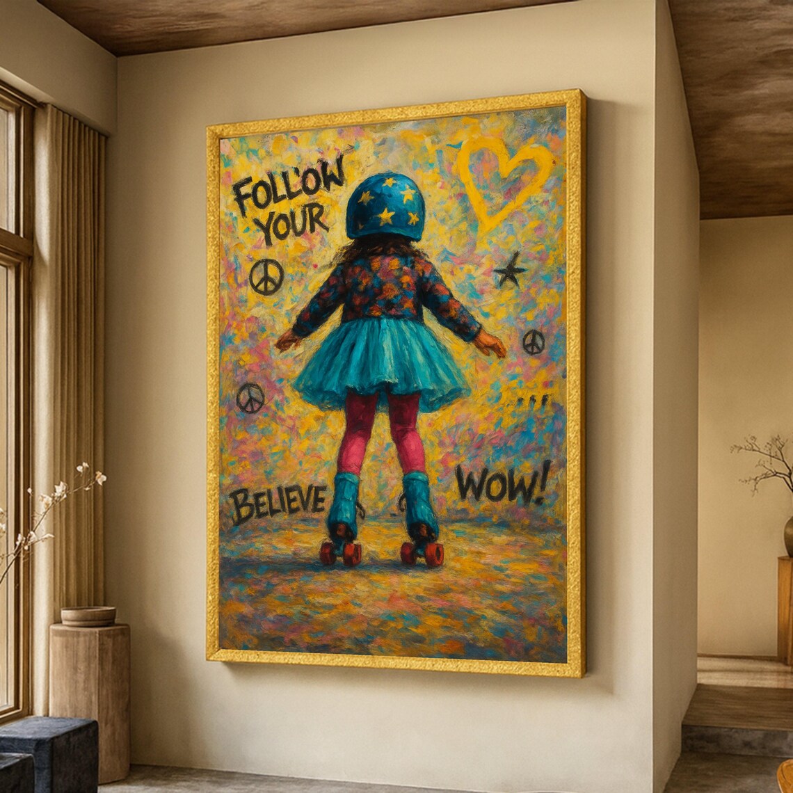Girl Roller Skating Follow Your Dreams Colorful Joyful Kids Artwork Poster