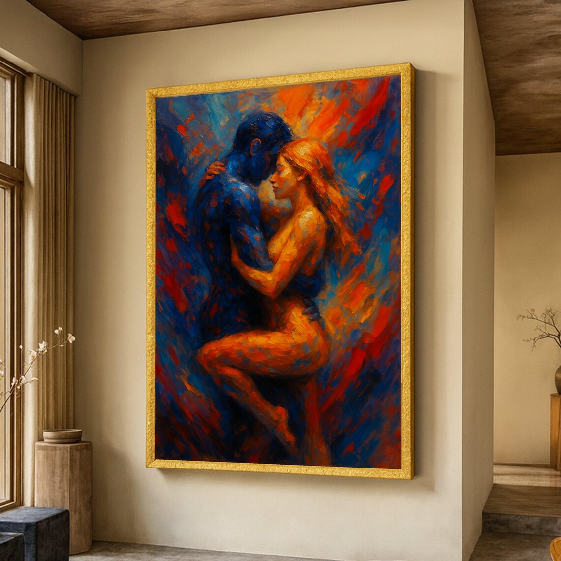 Passionate Embrace Abstract, Romantic Couple Wall Art
