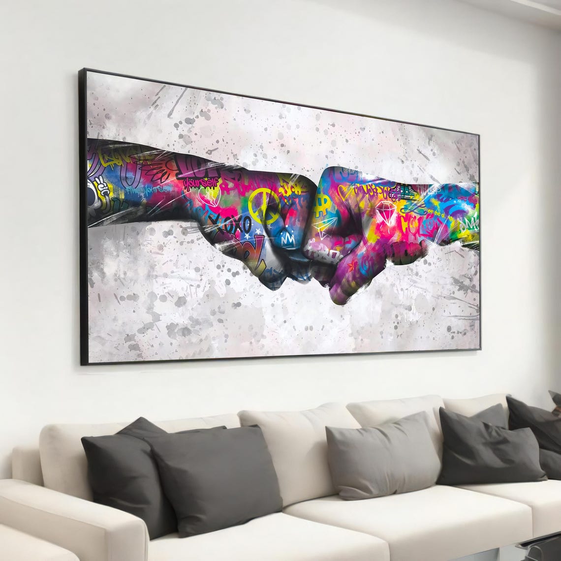 Graffiti Fist Bump Colorful Hands Neon Street Artwork Poster