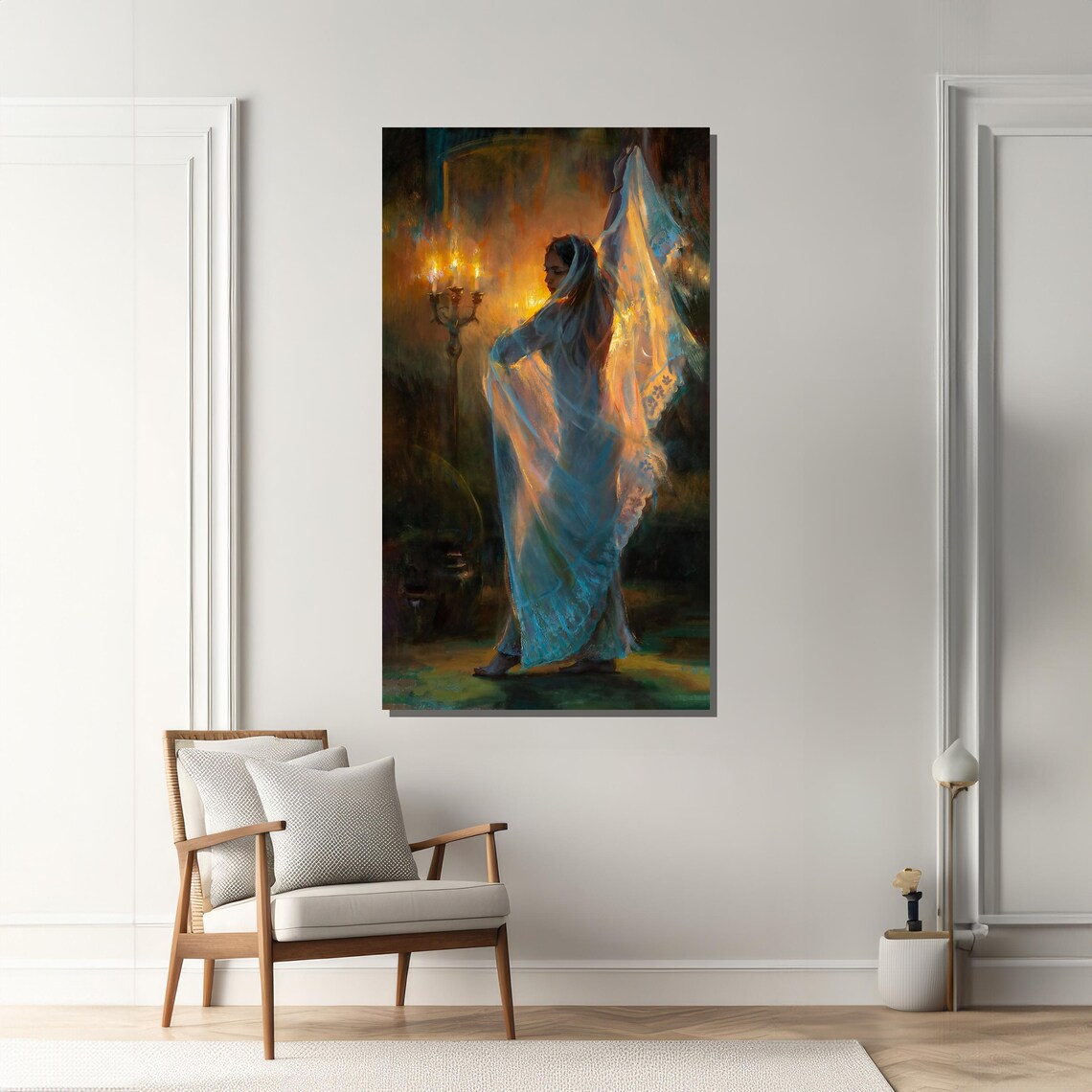 Graceful Woman In Candlelit Dance, Dreamlike Impressionist Art - Image 2