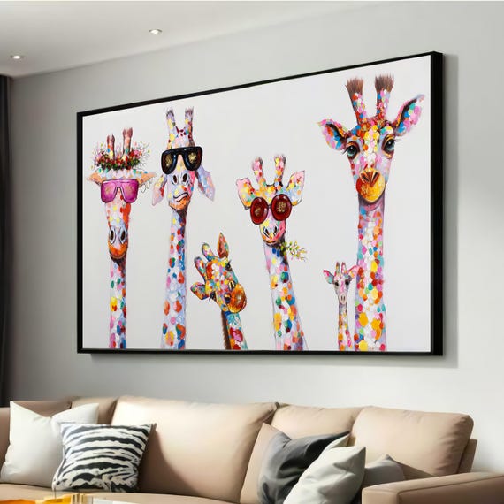 Colorful Giraffe Retro Travel Poster