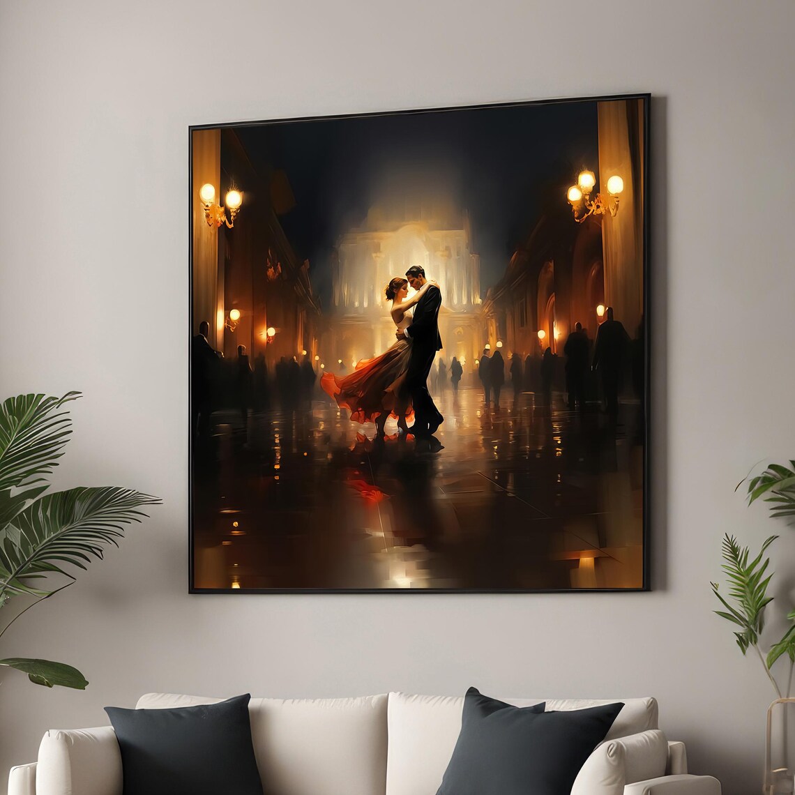 Romantic Courtyard Dance, Elegant Couple In Red