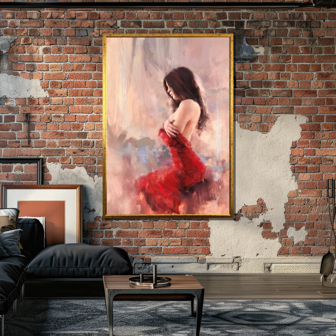 Elegant Woman in Red Dress, Impressionist Art Print - Image 6